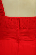 Load image into Gallery viewer, Plus Size One Shoulder Bridesmaid Dresses  Ruffled Bodice A-Line Chiffon Red