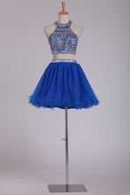 Load image into Gallery viewer, Two Pieces Short/Mini Scoop A Line With Beading Homecoming Dresses
