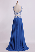 Load image into Gallery viewer, Two Pieces A Line Prom Dresses Chiffon Floor Length With Applique