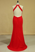 Load image into Gallery viewer, Red Plus Size Scoop Prom Dresses Floor Length Spandex With Beading And Ruffles