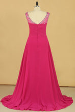 Load image into Gallery viewer, Prom Dresses Straps With Beads And Slit Sweep Train Plus Size