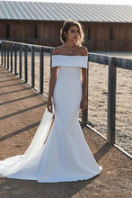 Load image into Gallery viewer, Simple Satin Off The Shoulder Wedding Dresses Beautiful Beach Bridal Dresses