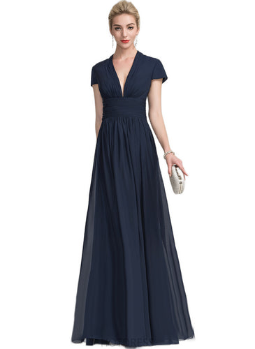 Val A-line V-Neck Floor-Length Chiffon Evening Dress With Pleated HDOP0020833