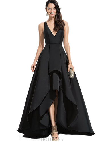 Virginia A-line V-Neck Asymmetrical Satin Evening Dress HDOP0020855