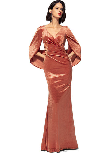 Charlize Sheath/Column V-Neck Floor-Length Velvet Evening Dress With Pleated HDOP0020888