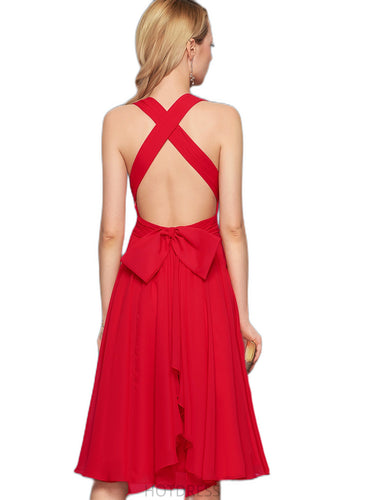 Frances A-line V-Neck Chiffon Cocktail Dress With Bow Ruffle HDOP0020958