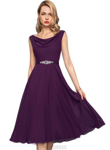 Marlie A-line Cowl Knee-Length Chiffon Cocktail Dress With Beading Sequins HDOP0020967