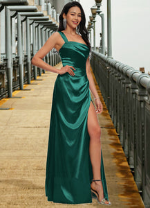 Andrea Sheath/Column Asymmetrical Floor-Length Stretch Satin Prom Dresses HDOP0022193