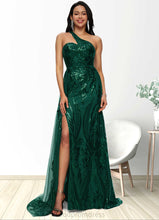 Load image into Gallery viewer, Janiah Trumpet/Mermaid One Shoulder Sweep Train Sequin Prom Dresses With Sequins HDOP0022226
