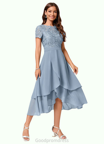 Mareli A-line Scoop Asymmetrical Chiffon Lace Cocktail Dress HDOP0022246