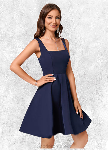 Tracy A-line Square Knee-Length Stretch Crepe Cocktail Dress HDOP0022272
