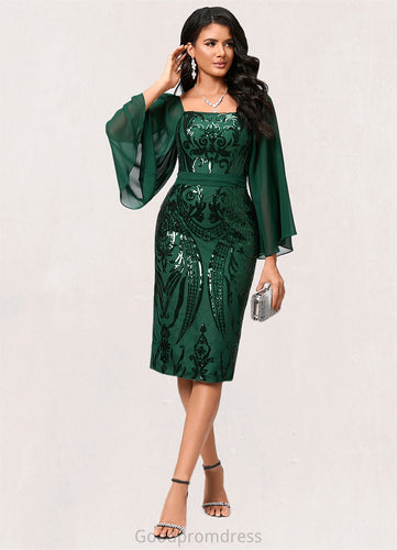 Marisol Sheath/Column Square Knee-Length Chiffon Lace Sequin Cocktail Dress HDOP0022281