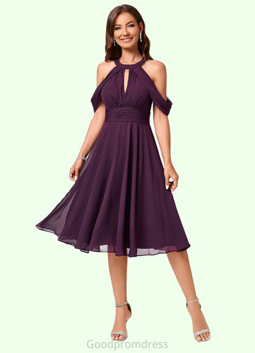 Kiley A-line Cold Shoulder Scoop Knee-Length Chiffon Cocktail Dress With Ruffle HDOP0022302