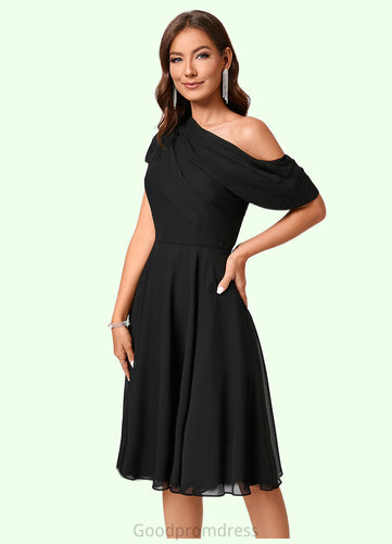 Kinley A-line One Shoulder Knee-Length Chiffon Cocktail Dress With Ruffle HDOP0022309