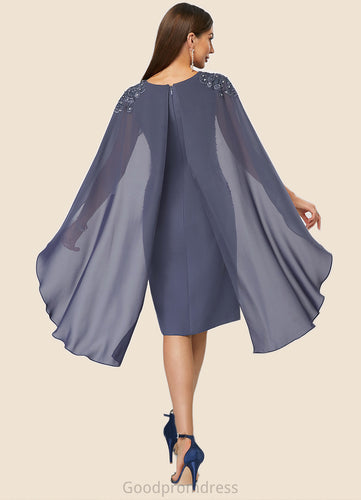 Aliya Sheath/Column Scoop Knee-Length Chiffon Cocktail Dress With Beading Appliques Lace HDOP0022316