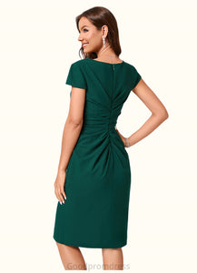 Liliana Sheath/Column V-Neck Knee-Length Stretch Crepe Cocktail Dress With Ruffle HDOP0022329