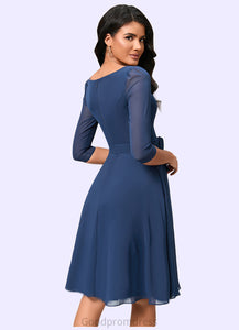 Amiya A-line V-Neck Knee-Length Chiffon Cocktail Dress With Ruffle HDOP0022333