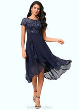 Load image into Gallery viewer, Margery A-line Scoop Asymmetrical Chiffon Lace Cocktail Dress With Cascading Ruffles HDOP0022334