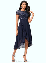 Load image into Gallery viewer, Margery A-line Scoop Asymmetrical Chiffon Lace Cocktail Dress With Cascading Ruffles HDOP0022334