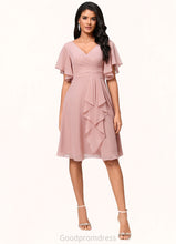 Load image into Gallery viewer, Bailee A-line V-Neck Knee-Length Chiffon Cocktail Dress With Ruffle HDOP0022335