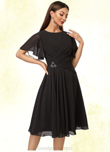 Saige A-line Scoop Knee-Length Chiffon Cocktail Dress With Beading Pleated HDOP0022336