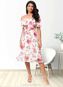 Adalynn A-line Off the Shoulder Knee-Length Chiffon Cocktail Dress With Bow HDOP0022337