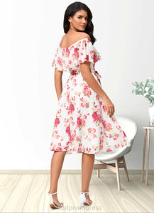 Adalynn A-line Off the Shoulder Knee-Length Chiffon Cocktail Dress With Bow HDOP0022337