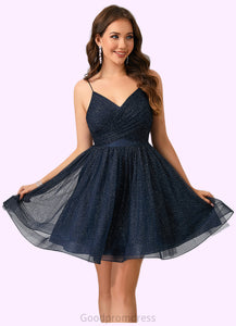 Maisie Pleated V-Neck A-line Tulle Dresses HDOP0022548
