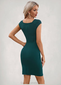 Denisse Ruffle V-Neck Elegant Sheath/Column Polyester Midi Dresses HDOP0022552