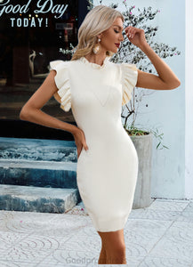 Gloria Cascading Ruffles High Neck Elegant Bodycon Cotton Blends Mini Dresses HDOP0022555