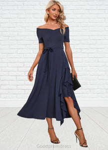 Shayna V-Neck Elegant A-line Cotton Blends Midi Dresses HDOP0022561