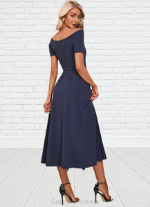 Shayna V-Neck Elegant A-line Cotton Blends Midi Dresses HDOP0022561