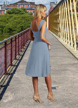 Load image into Gallery viewer, Una A-Line Square Neckline Pleated Chiffon Knee-Length Dress HDOP0022618