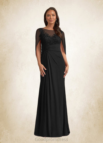 Eva A-Line Lace Capelet Chiffon Floor-Length Dress HDOP0022620