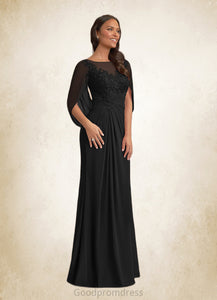 Eva A-Line Lace Capelet Chiffon Floor-Length Dress HDOP0022620
