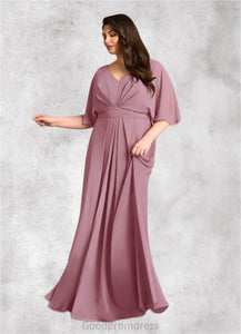 Sonia A-Line V-Neck Pleated Chiffon Floor-Length Dress HDOP0022621