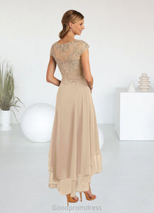 Philippa Boatneck Pleated Lace Chiffon Asymmetrical Dress HDOP0022625