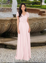 Load image into Gallery viewer, Monique A-Line V-Neck Lace Chiffon Floor-Length Dress HDOP0022629