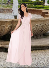 Load image into Gallery viewer, Monique A-Line V-Neck Lace Chiffon Floor-Length Dress HDOP0022629
