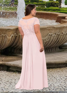 Monique A-Line V-Neck Lace Chiffon Floor-Length Dress HDOP0022629
