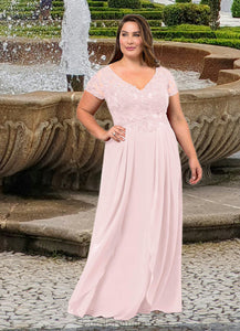 Monique A-Line V-Neck Lace Chiffon Floor-Length Dress HDOP0022629