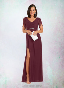 Mckayla Sheath V-Neck Pleated Chiffon Floor-Length Dress HDOP0022630