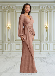 Irene A-Line Ruched Metallic Mesh Floor-Length Dress HDOP0022633