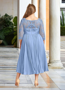 Shayla A-Line Boatneck Lace Chiffon Tea-Length Dress HDOP0022636