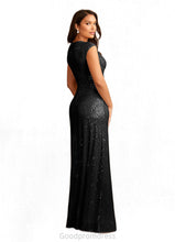 Load image into Gallery viewer, Sophronia A-Line V-Neck Ruched Sequins Floor-Length Dress HDOP0022637