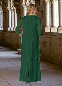 Autumn A-Line V-Neck Pleated Chiffon Floor-Length Dress HDOP0022639