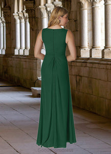 Autumn A-Line V-Neck Pleated Chiffon Floor-Length Dress HDOP0022639