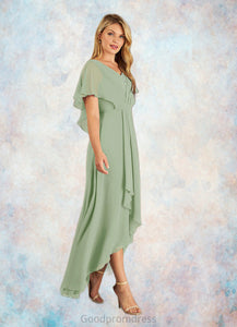 Carmen A-Line V-Neck Pleated Chiffon Asymmetrical Dress HDOP0022640