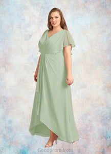 Carmen A-Line V-Neck Pleated Chiffon Asymmetrical Dress HDOP0022640