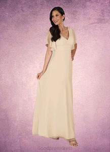 Cristal A-Line V-Neck Pleated Chiffon Floor-Length Dress HDOP0022646